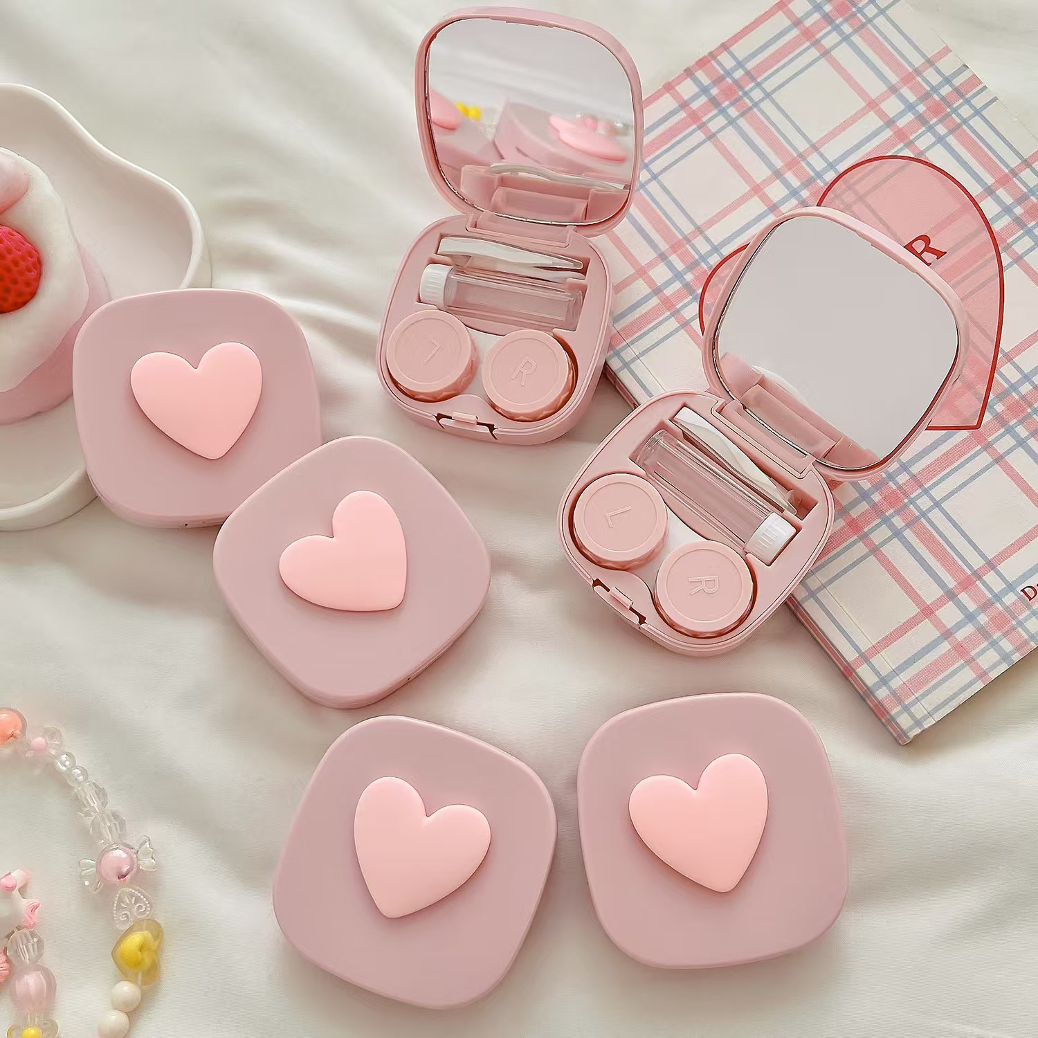 Travel Accessories Comfort - Hart Contactlensdoosje met Spiegel Mini Mooie
