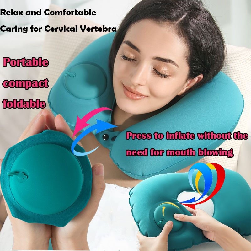 Travel Accessories Pillow - Draagbaar opblaasbaar nekkussen met flocking, opbergbaar