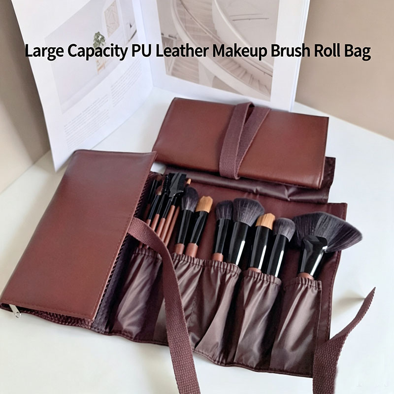 Travel Accessories Pouch - Opvouwbare cosmetische borstelroltas van PU-leer, opberghoes