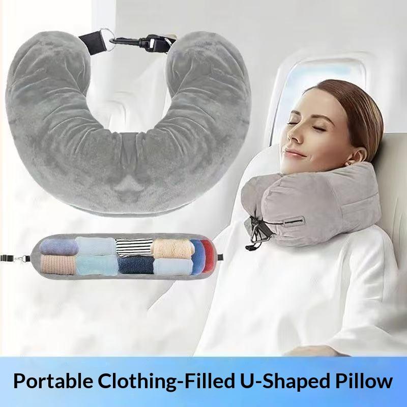 Travel Accessories Pillow - Reiskussen voor vliegtuigreizen met opvulbare kledingopbergzak,
