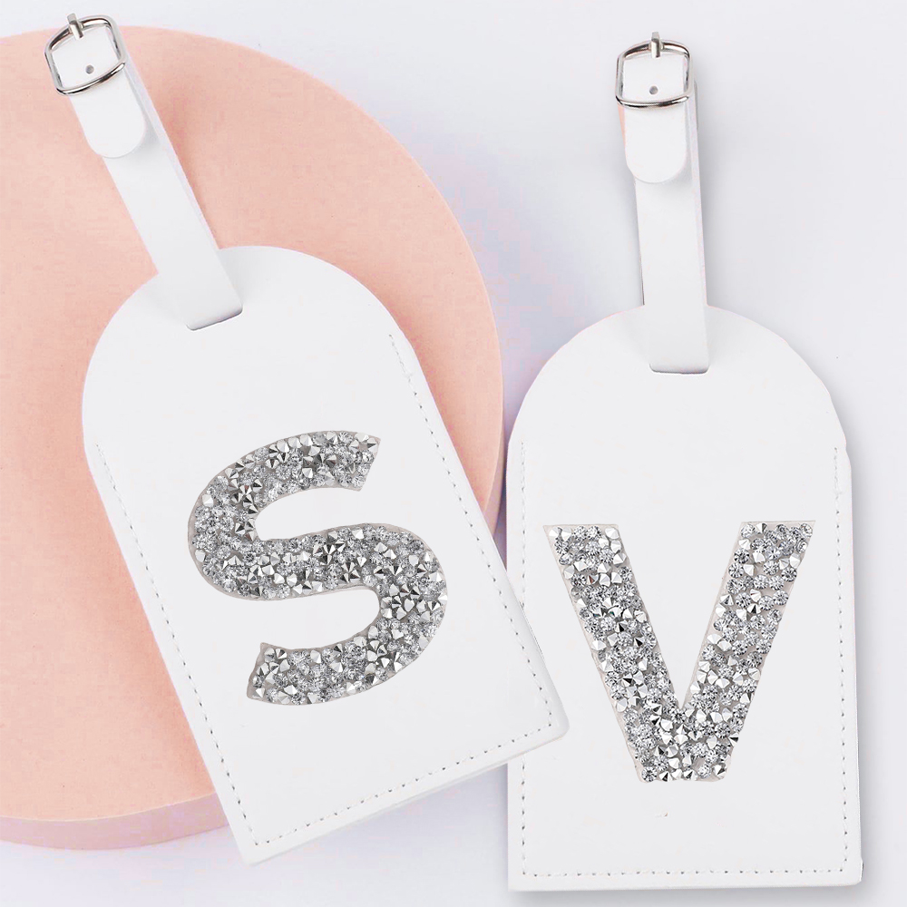 Luggage Tag Leather - A-Z Strass Monogram Lederen Bagagelabel Kofferlabel