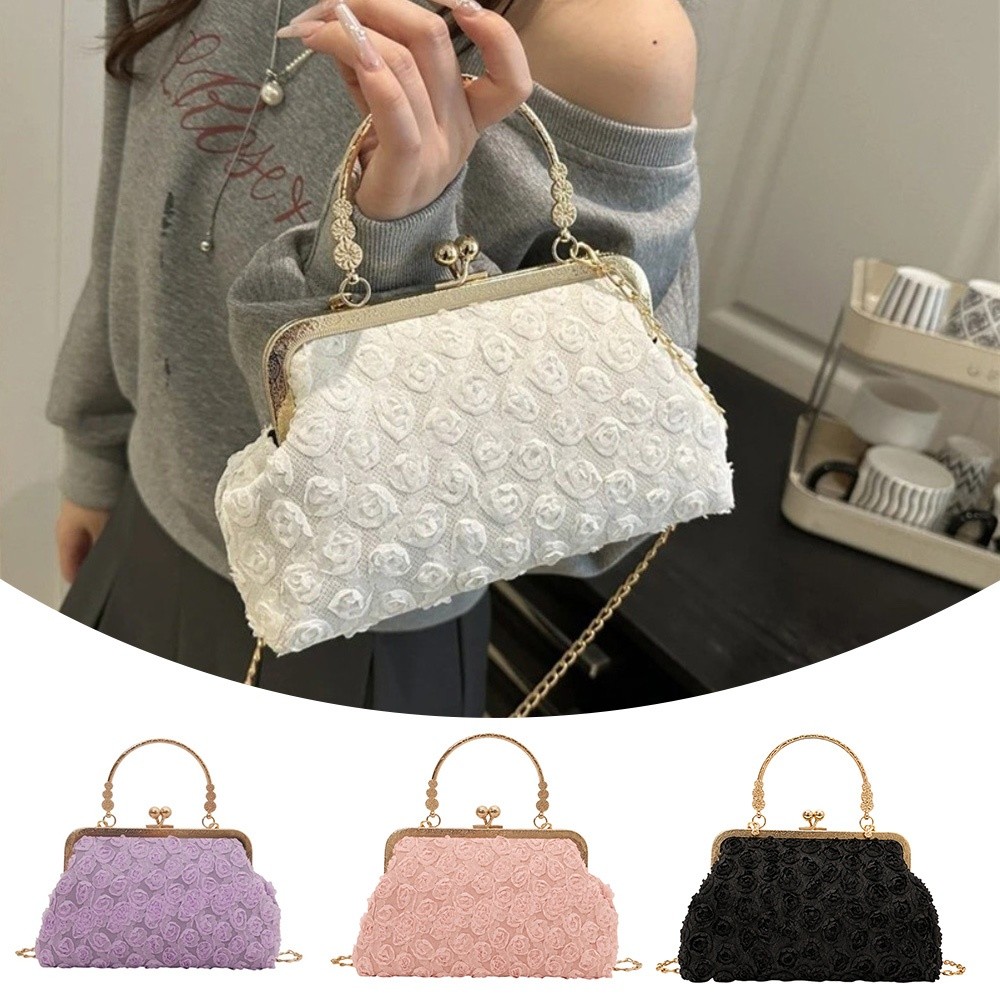 Travel Accessories Luxury - Luxe schoudertas met clip, 3D-bloemvormige schoudertas,