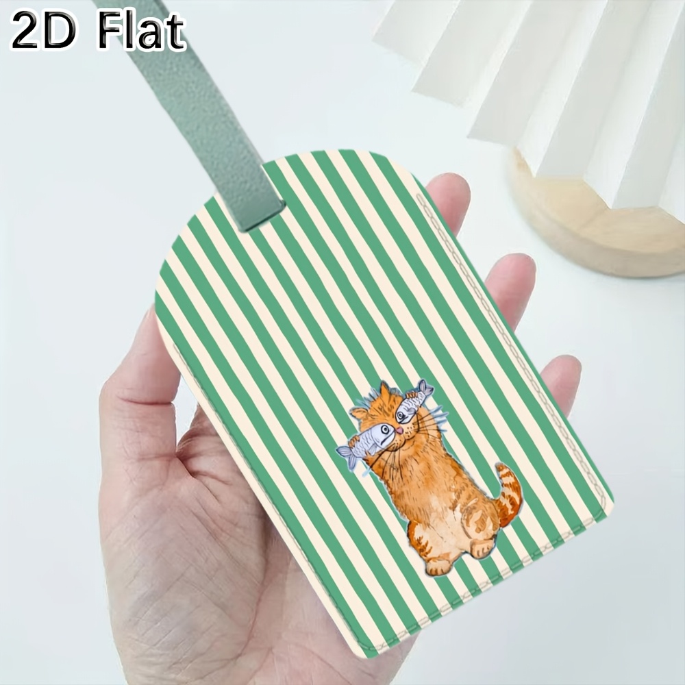 Schattige kat en groene strepe - Luggage Tag Leather recensie en prijs